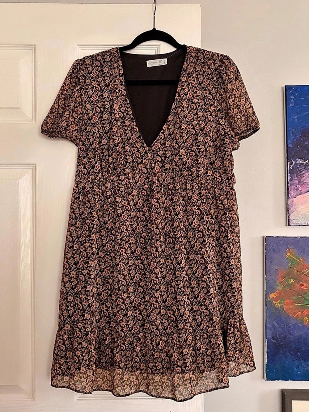 Primark Floral Mini Dress in Black & Brown Like New